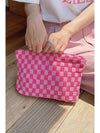 Bright Pink Checkered Print Cosmetic Bag