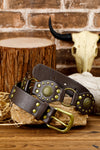Chestnut Retro Studded Ring Connected Faux Leather Belt