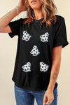 White Halloween Playful Ghost Patched Cotton Blend T Shirt