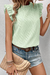 Frill Mock Neck Cap Sleeve Top - Cocoa Yacht Club