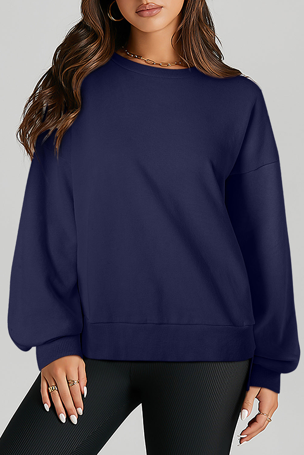 Bonbon Solid O Neck High Low Hem Pullover Sweatshirt