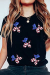 White Patriotic Sequin Balloon Puppy Graphic Crewneck Tee