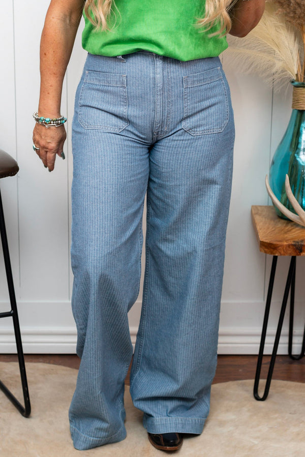 Dusk Blue Patched Pocket Textured Wide Leg Plus Size Jeans