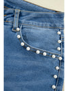 Dusk Blue Pearl Decor High Waist Flared Jeans