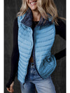 Sky Blue Plush Collared Quilted Zipped Puffer Vest