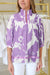 Purple Floral V-Neck Bubble Sleeve Blouse