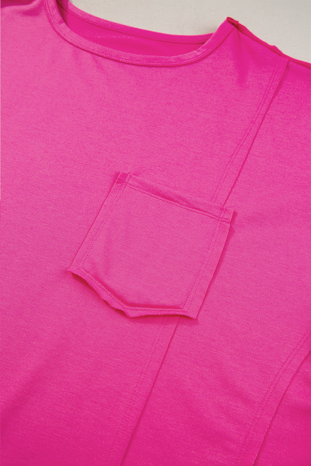 Bright Pink Patched Pocket Exposed Seam Oversized T Shirt