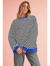 Green Stripe Contrast Edge Oversized Sweatshirt