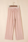 Blue Solid Corded Short Sleeve T Shirt and Wide Leg Pants Set