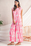 Pink Floral Print Sleeveless Wide Leg Jumpsuit