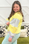 Yellow Striped Colorblock Patchwork Plus Size Pullover Sweatshirt