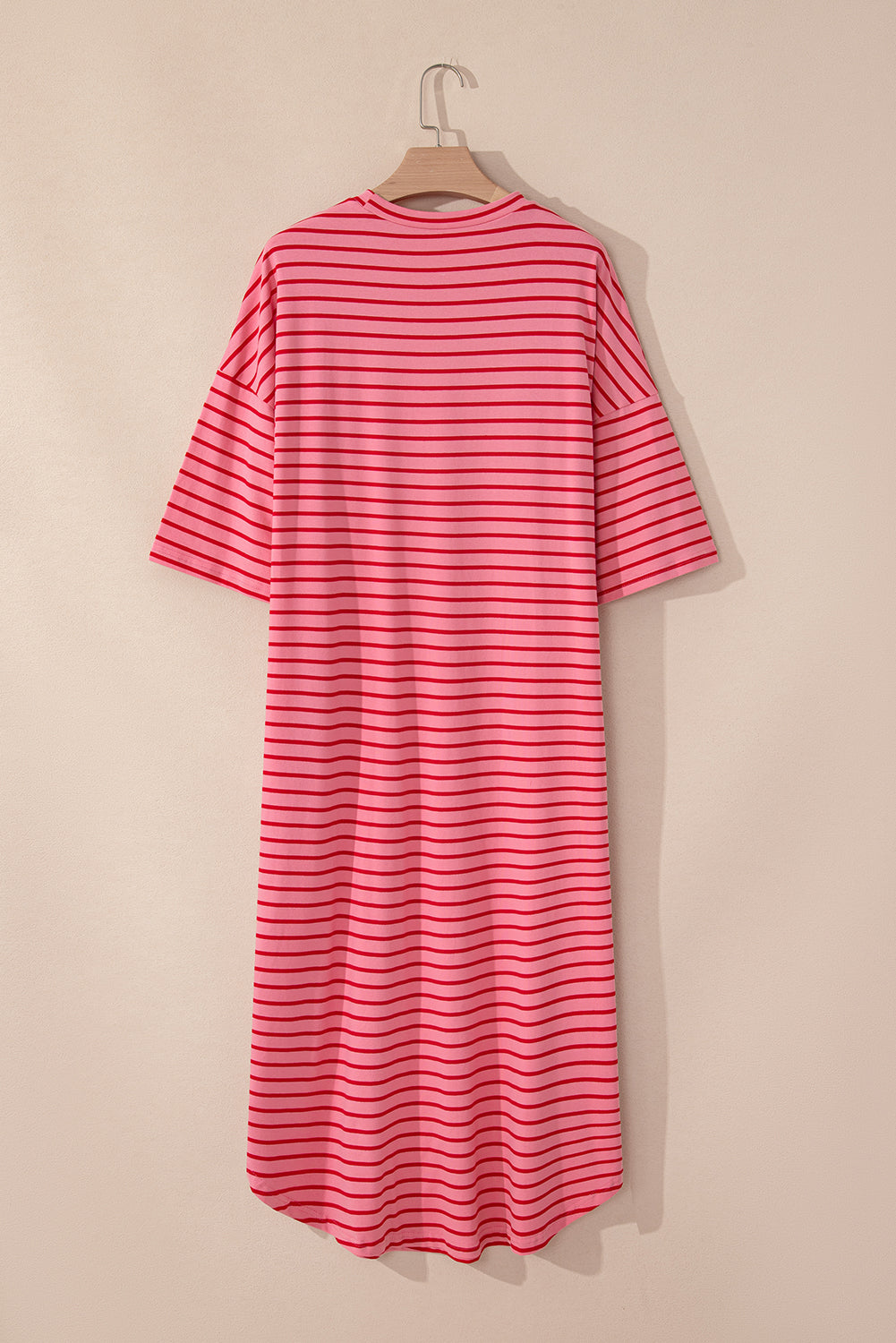 Strawberry Pink Striped Drop Sleeve Loose Dress