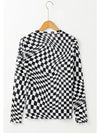 Checkered Mock Neck Long Sleeve Blouse