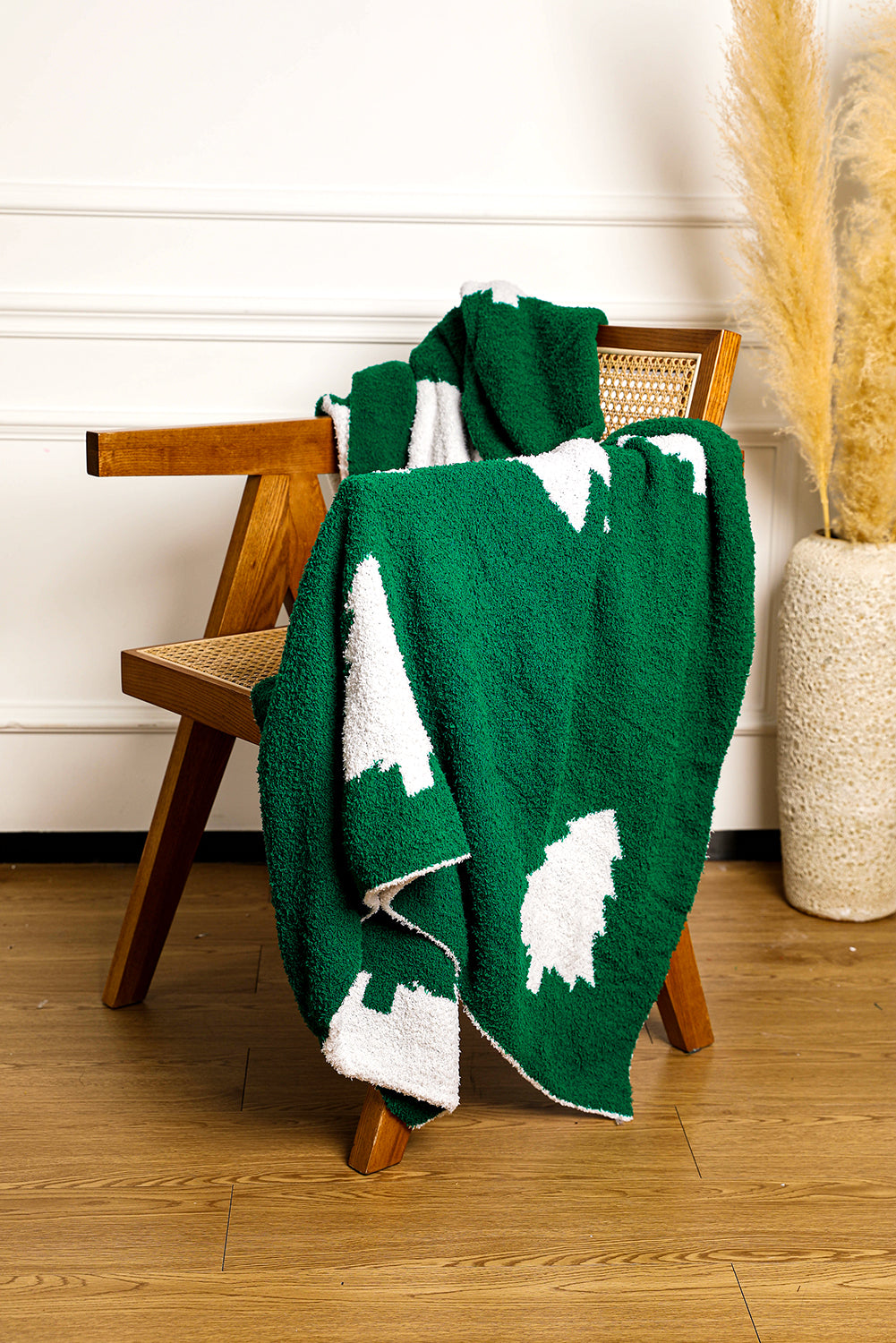 Dark Green Christmas Tree Print Warm Blanket