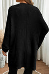 Black Batwing Sleeve Pocket Oversized Cable Knit Cardigan