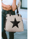 Beige Casual Star Patched Canvas Tote Bag