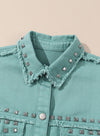 Green Frayed Trim Vintage Rivet Denim Jacket