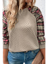 Apricot Plus Size Plaid Raglan Sleeve Crew Neck Sweatshirt