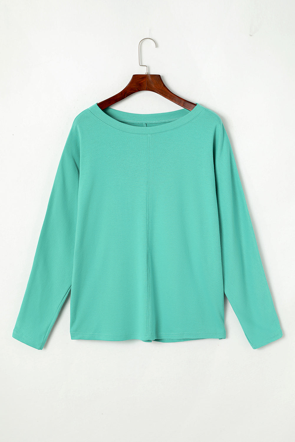 Green Plain Solid Color Casual Seam Long Sleeve Top