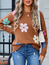 Angel Wings Flower Round Neck Long Sleeve Sweater - Cocoa Yacht Club