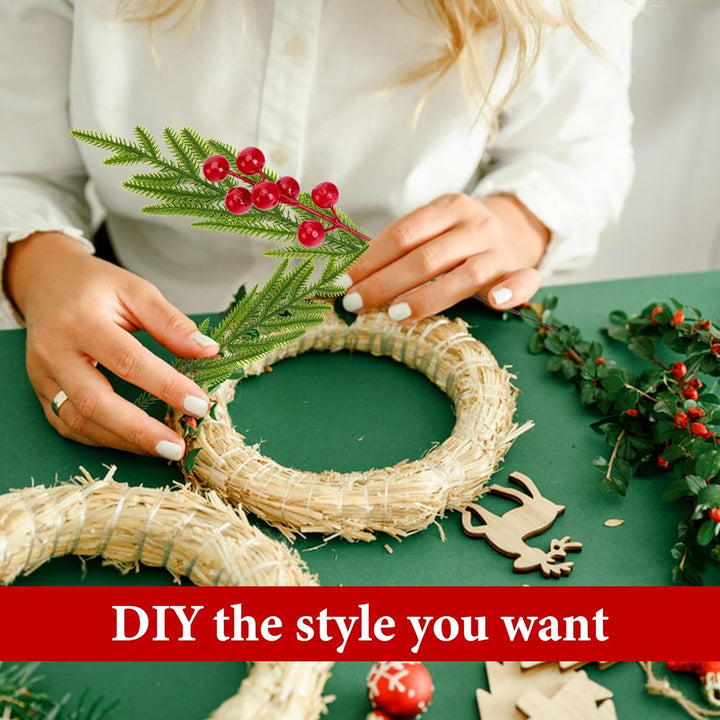 45 Pcs Christmas Artificial Pine Branches with Red Berry Stems, 10.5"