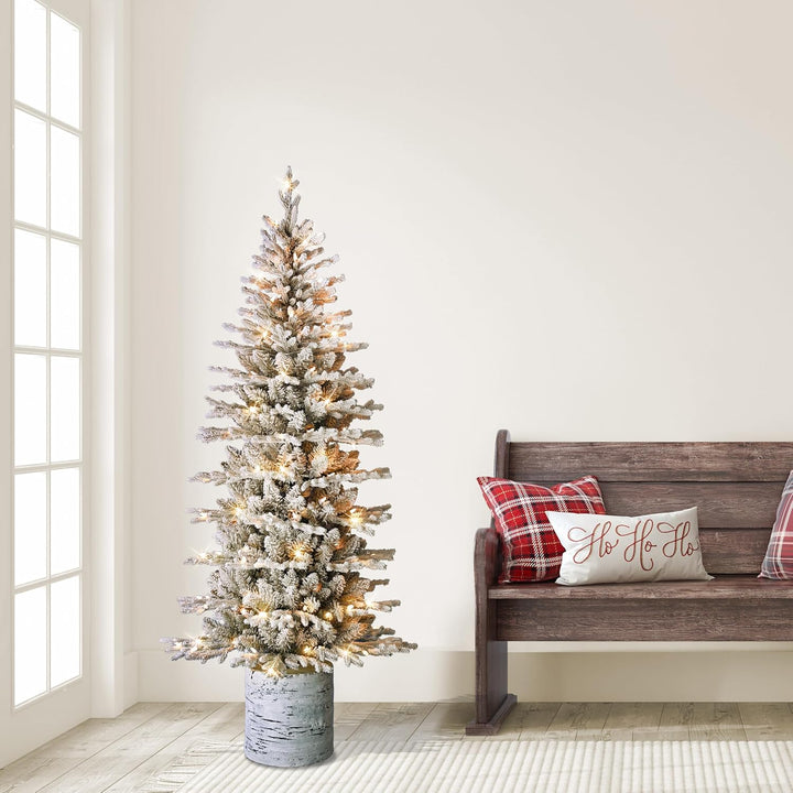 International 4.5ft Pre-Lit Potted Flocked Arctic Fir Christmas Tree