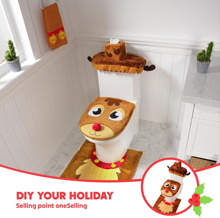 5 Pieces Christmas Theme Bathroom Decoration