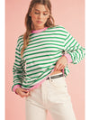 Bright Green Striped Contrast Trim Long Sleeve Top