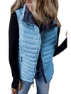 Sky Blue Plush Collared Quilted Zipped Puffer Vest