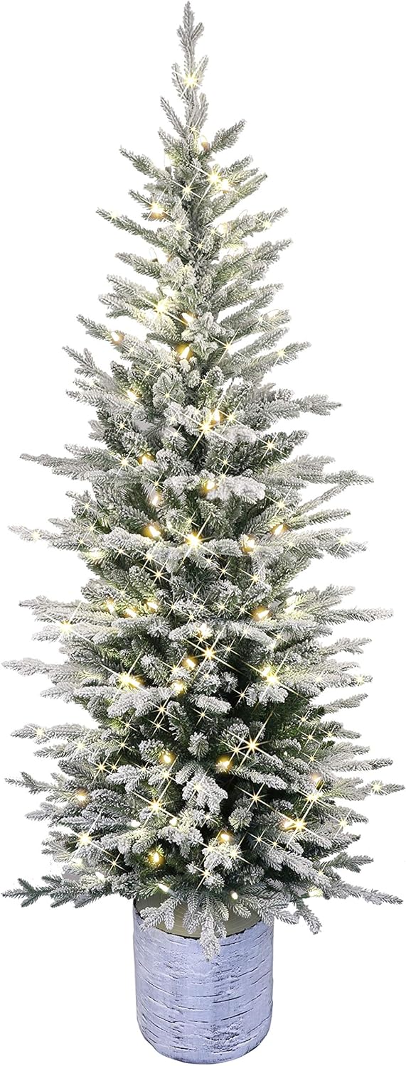 International 4.5ft Pre-Lit Potted Flocked Arctic Fir Christmas Tree