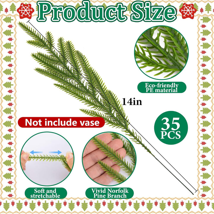 45 Pcs Christmas Artificial Pine Branches with Red Berry Stems, 10.5"