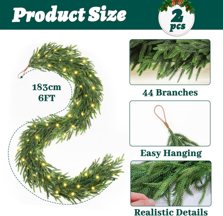 12FT (2 * 6FT) Christmas Norfolk Pine Garland