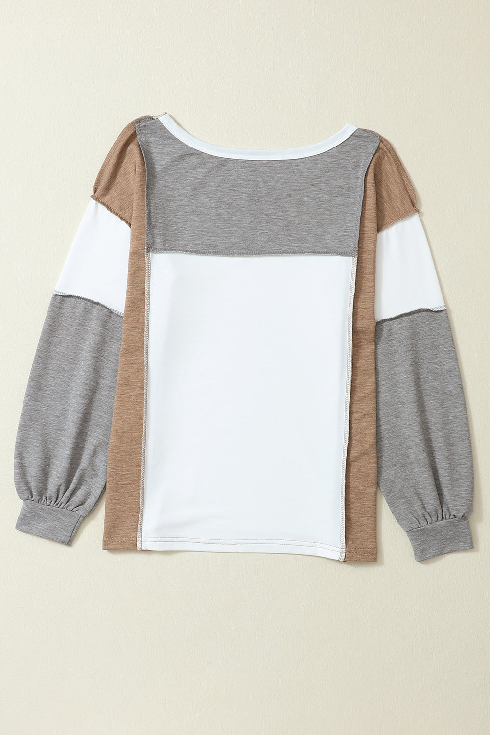 Khaki Color Block Exposed Seam Long Sleeve Top