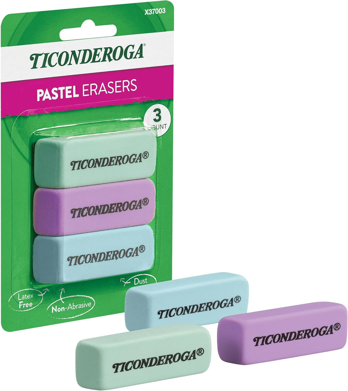 Ticonderoga Wedge Erasers, Pink, 3 Count