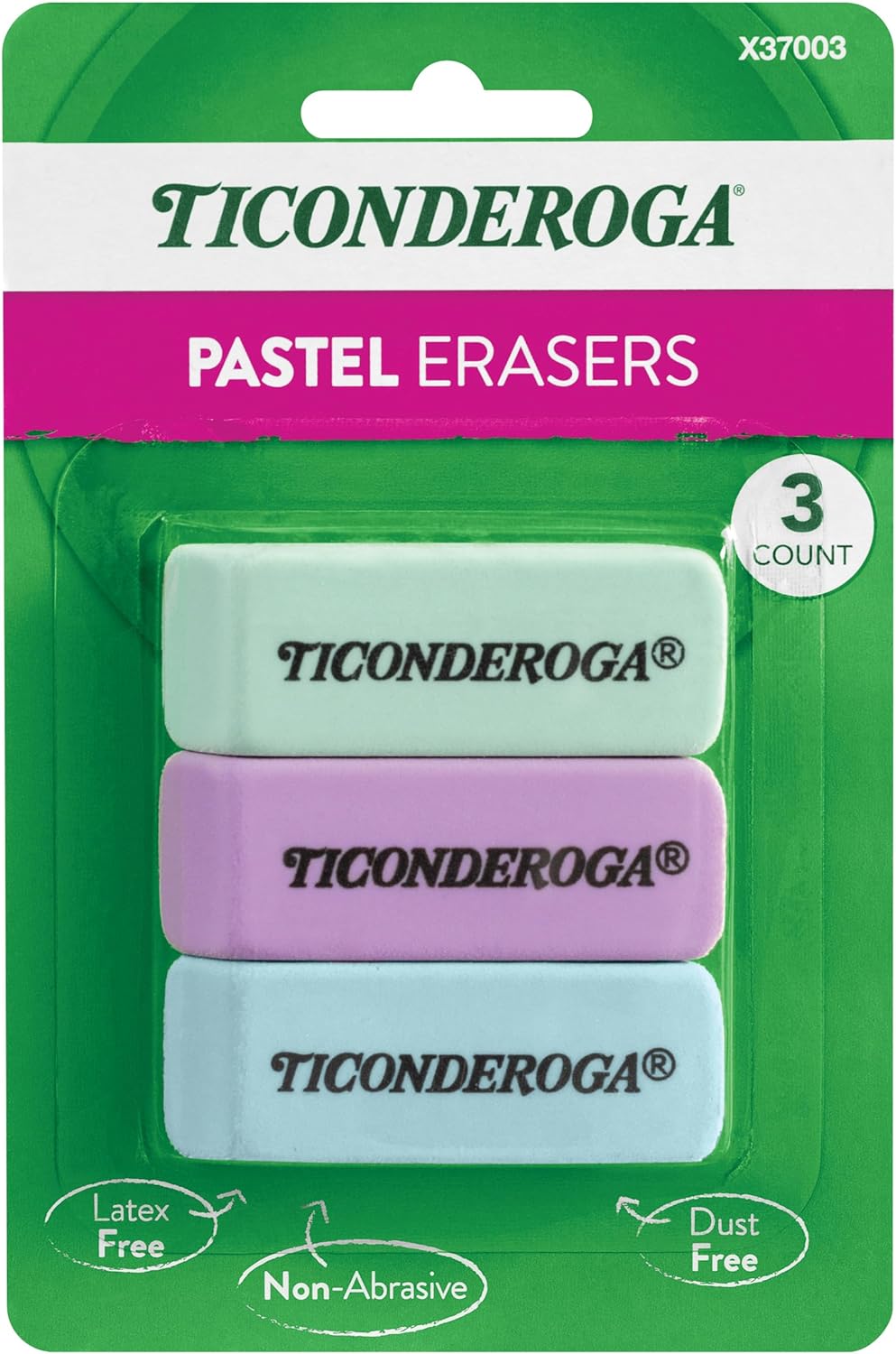 Ticonderoga Wedge Erasers, Pink, 3 Count