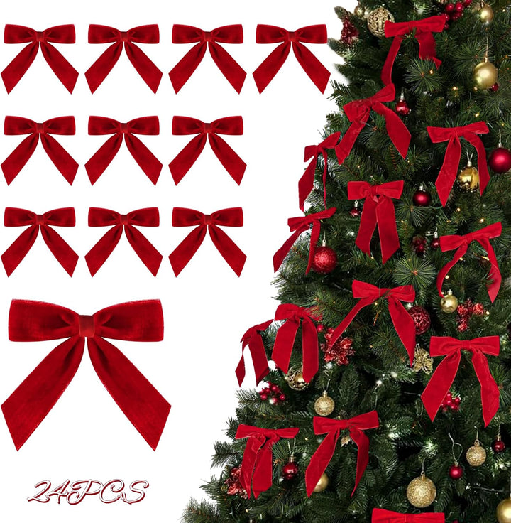 Christmas Decorations - Christmas Bows - 24 Pcs