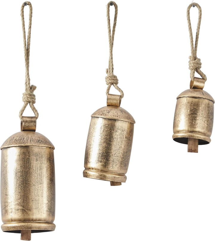Deco 79 Gold Metal Tibetan Inspired Decorative Giant XL Cow Bells