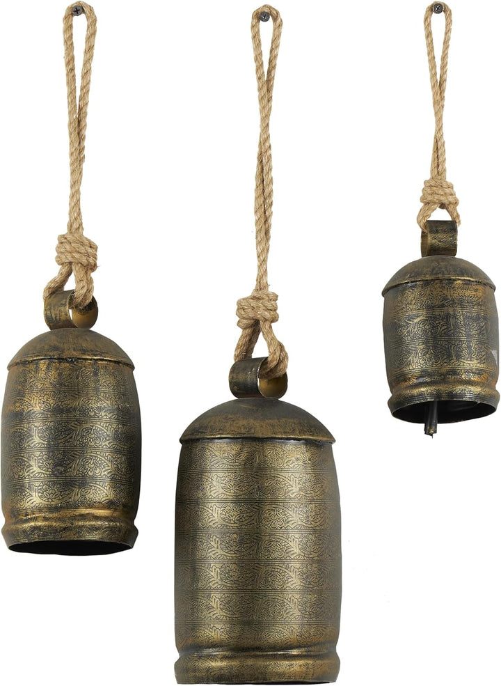 Deco 79 Gold Metal Tibetan Inspired Decorative Giant XL Cow Bells