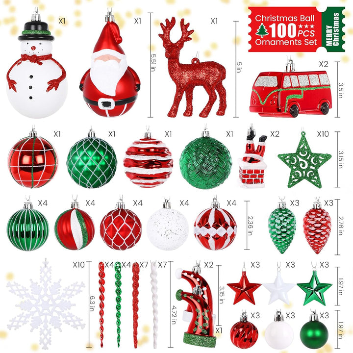 Alupssuc 100 Pcs Christmas Ball Ornaments Set