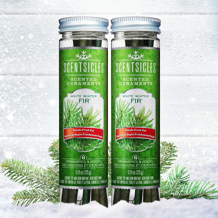 Scentsicles White Winter Fir Scented Christmas Tree Ornaments - 2 Bottles (12 Sticks Total)