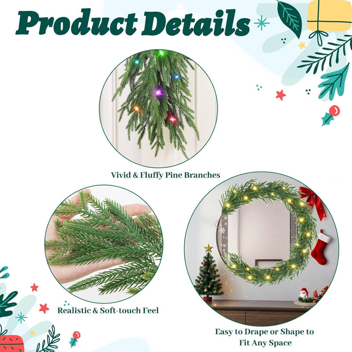 12FT (2 * 6FT) Christmas Norfolk Pine Garland