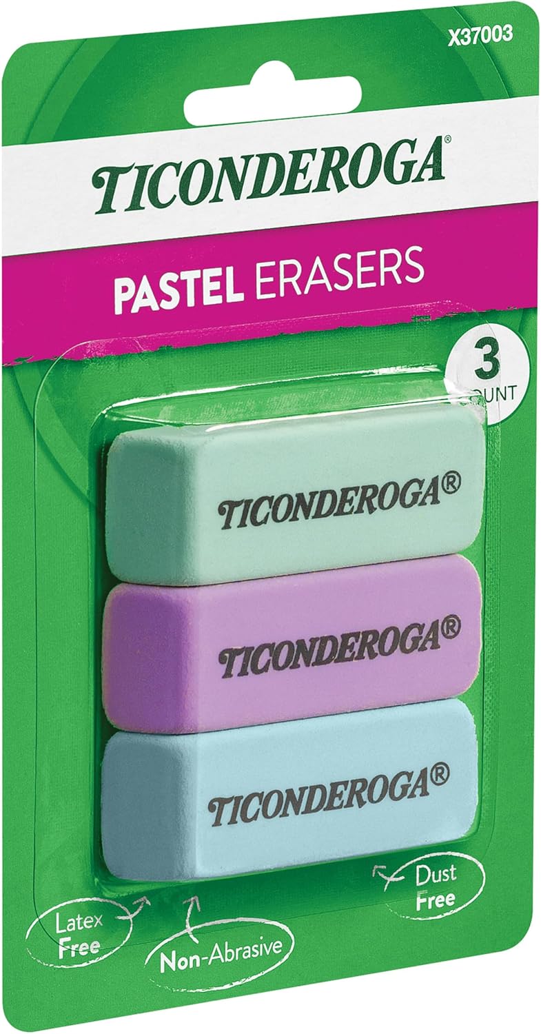 Ticonderoga Wedge Erasers, Pink, 3 Count