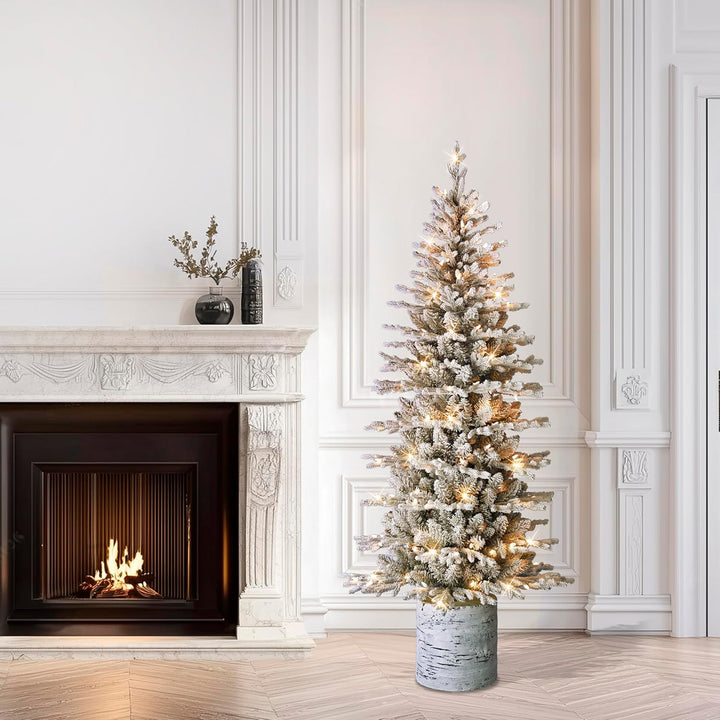 International 4.5ft Pre-Lit Potted Flocked Arctic Fir Christmas Tree