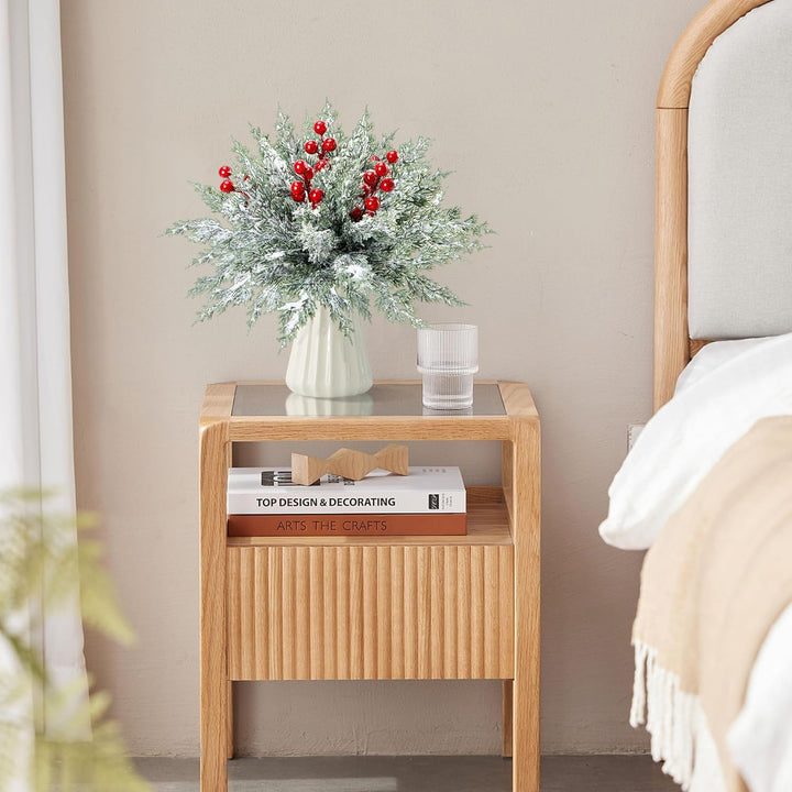 45 Pcs Christmas Artificial Pine Branches with Red Berry Stems, 10.5"