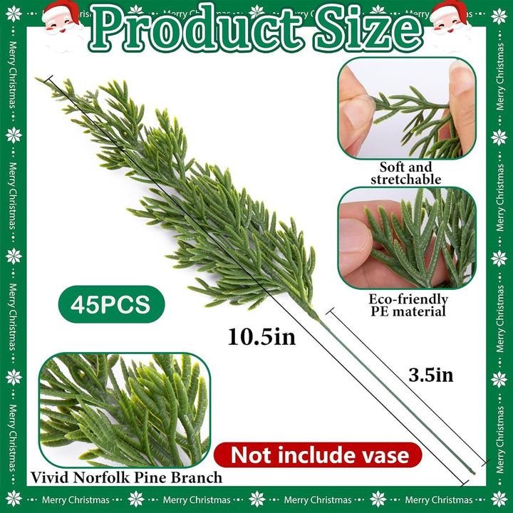 45 Pcs Christmas Artificial Pine Branches with Red Berry Stems, 10.5"