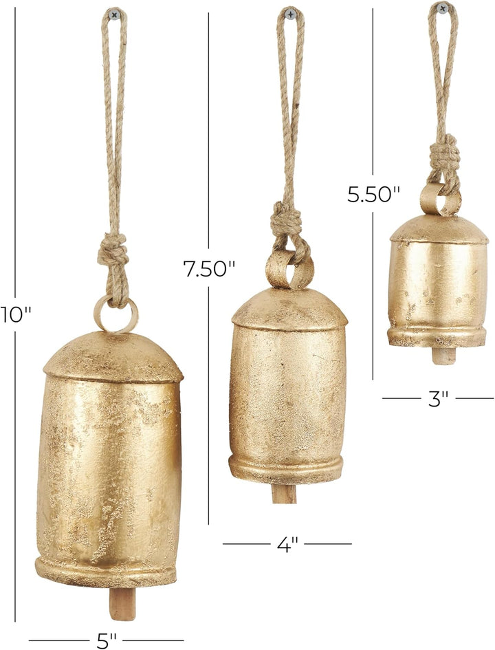 Deco 79 Gold Metal Tibetan Inspired Decorative Giant XL Cow Bells