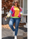 Rose Red Plus Size Colorblock Patchwork Exposed Seam Sweatshirt