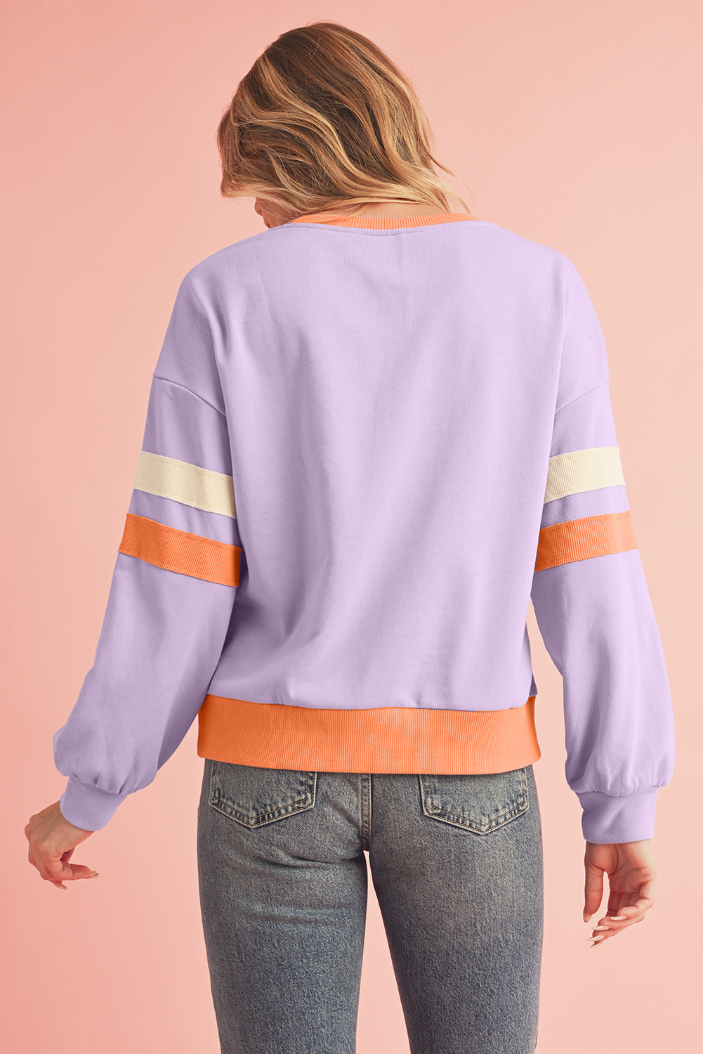 Orchid Rib Patchwork Drop Shoulder V Neck Sweatshirt