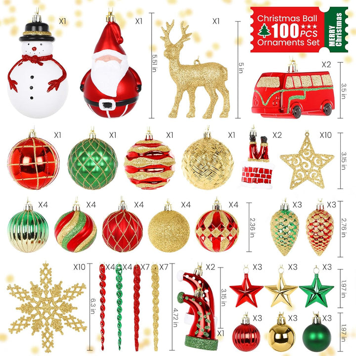 Alupssuc 100 Pcs Christmas Ball Ornaments Set