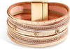 Gold Full Diamond Leather Wide Magnetic Buckle Bracelet